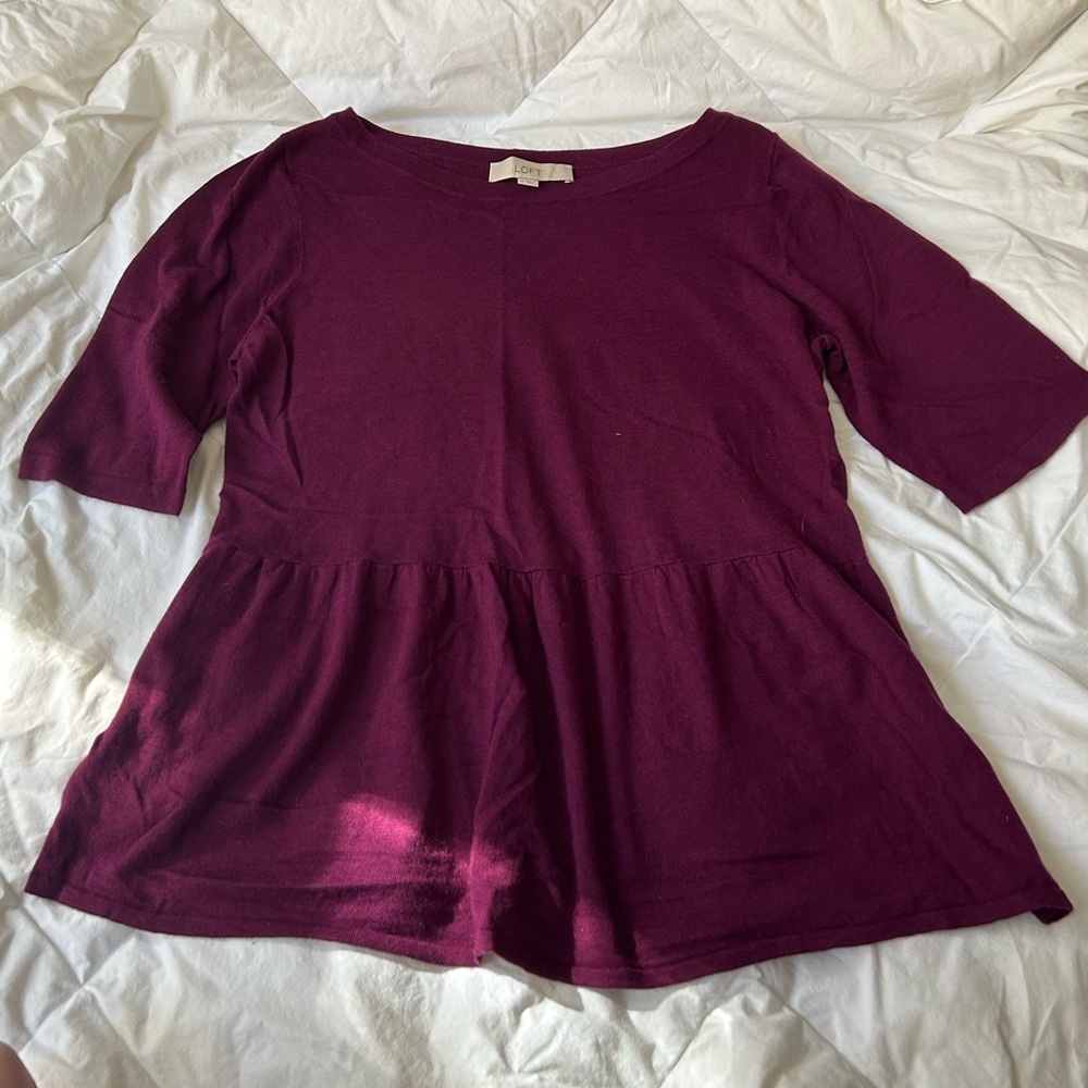 LOFT Rich Plum Short Sleeve Top